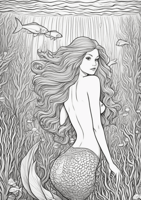 Exquisite Christmas Mermaid Coloring Book - 11 Pages