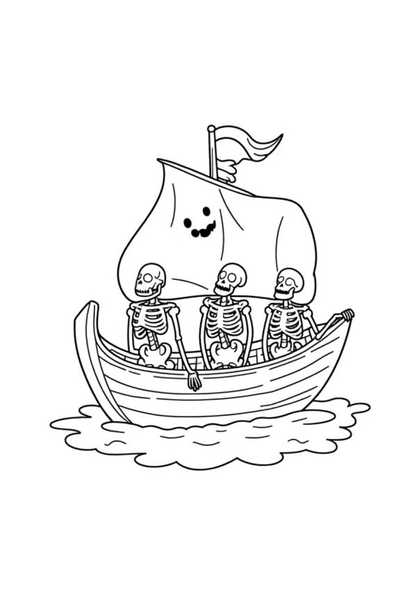 Halloween Skeleton Boat Coloring Book - 11 Pages