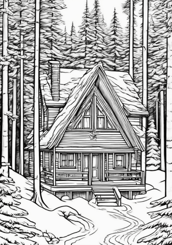 Christmas Coloring Book: Cozy Cabin Scenes - 11 Pages