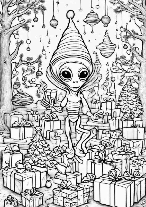 Christmas Alien Coloring Book: Unique Holiday Designs - 11 Pages