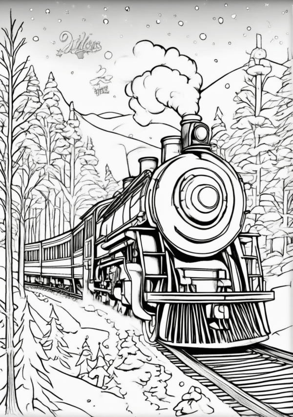 Christmas Train Coloring Book - Digital Download - 11 Pages