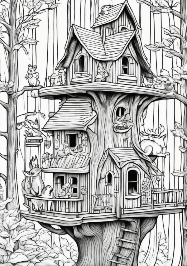 Unique Christmas Treehouse Coloring Designs - 11 Pages - Image 3