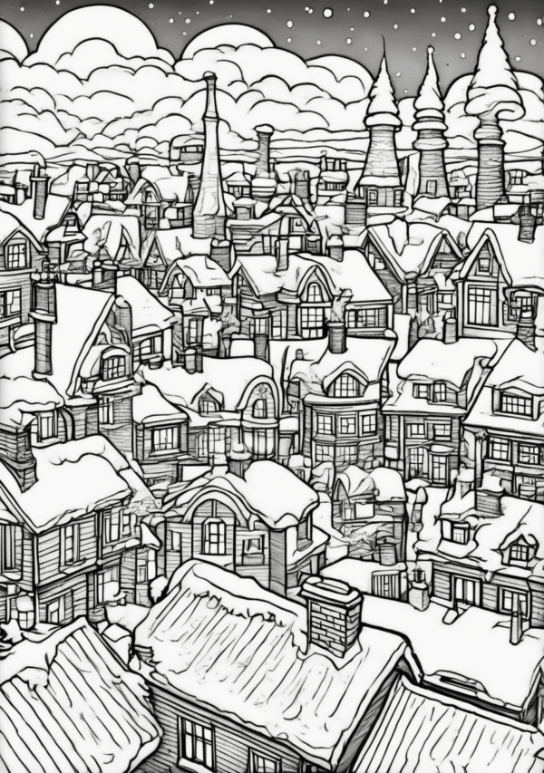 Christmas Village Coloring Book: Cozy Winter Scenes - 11 Pages - Image 3