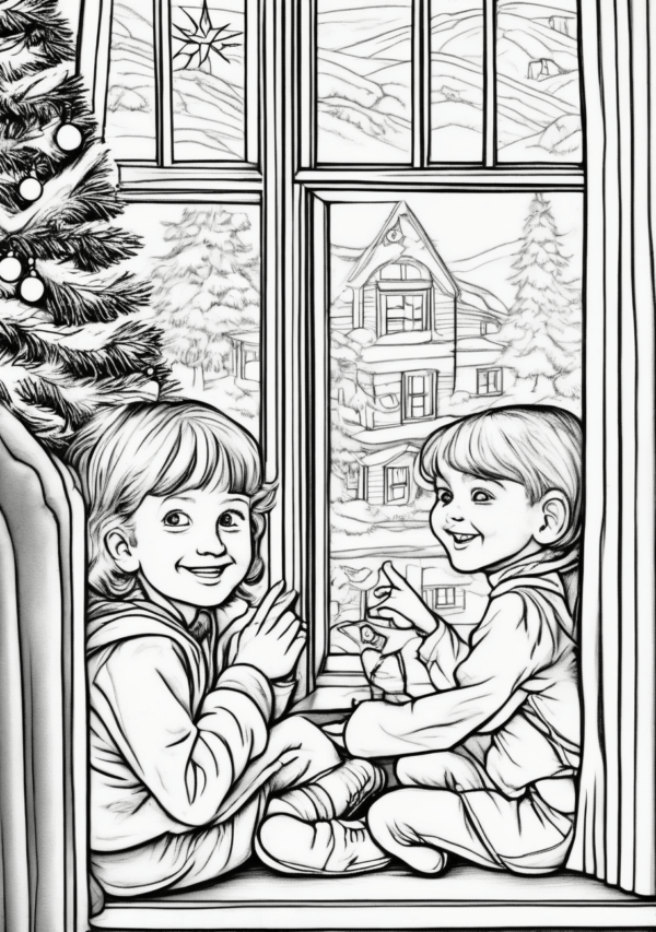 Christmas Coloring Book: Cozy Window Scenes - 11 Pages