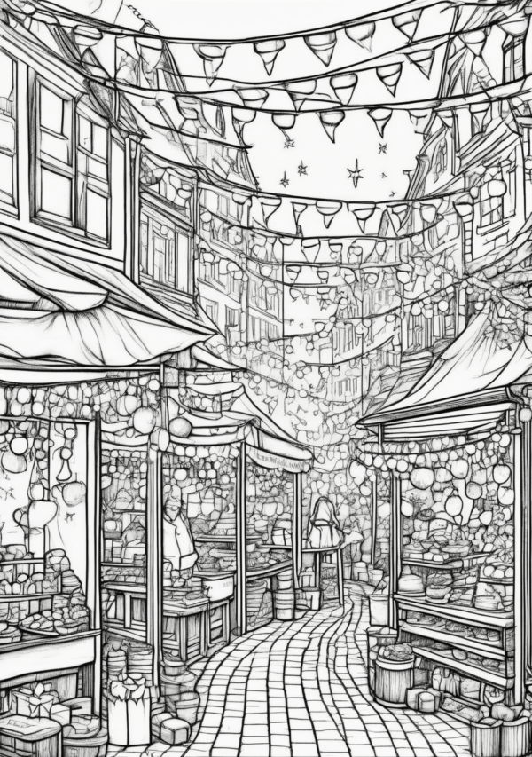 Christmas Market Coloring Book Digital Download - 11 Pages - Image 3