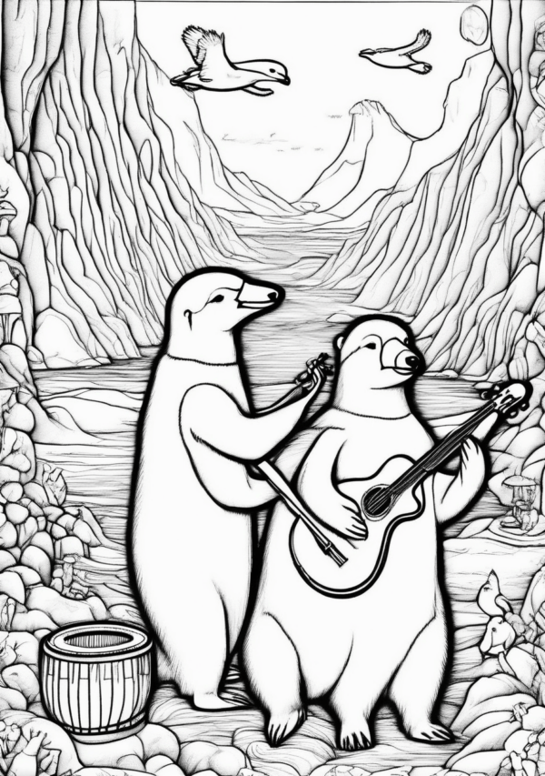 Christmas Animal Coloring Book: Festive Instrumental Scene - 11 Pages - Image 3