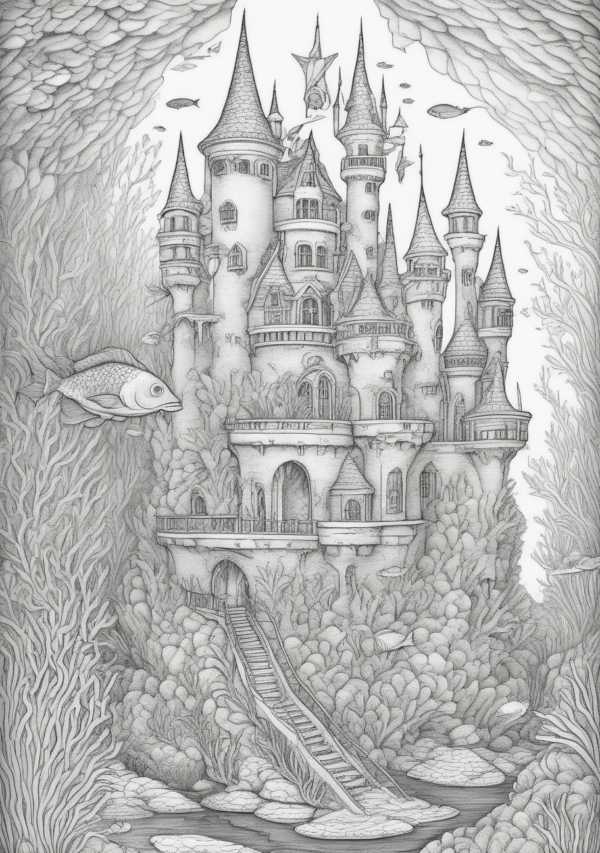 Underwater Castles Christmas Coloring Book - 11 Pages - Image 2