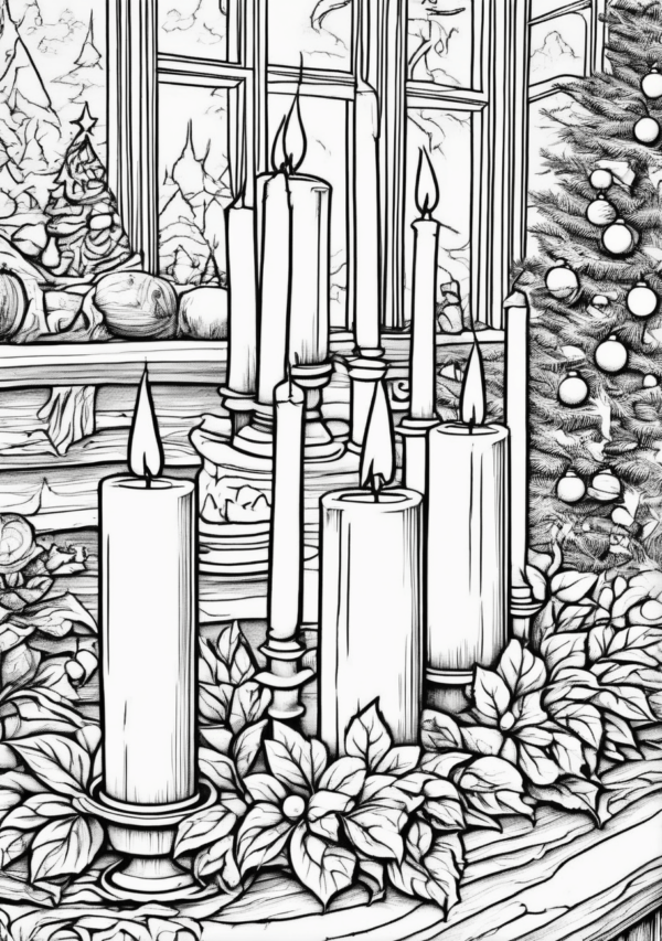 Christmas Candle Coloring Book - Intricate Holiday Designs - 11 Pages