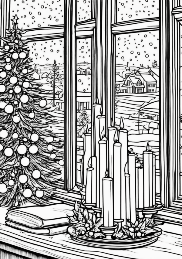 Christmas Candle Scenes Coloring Book - 11 Pages