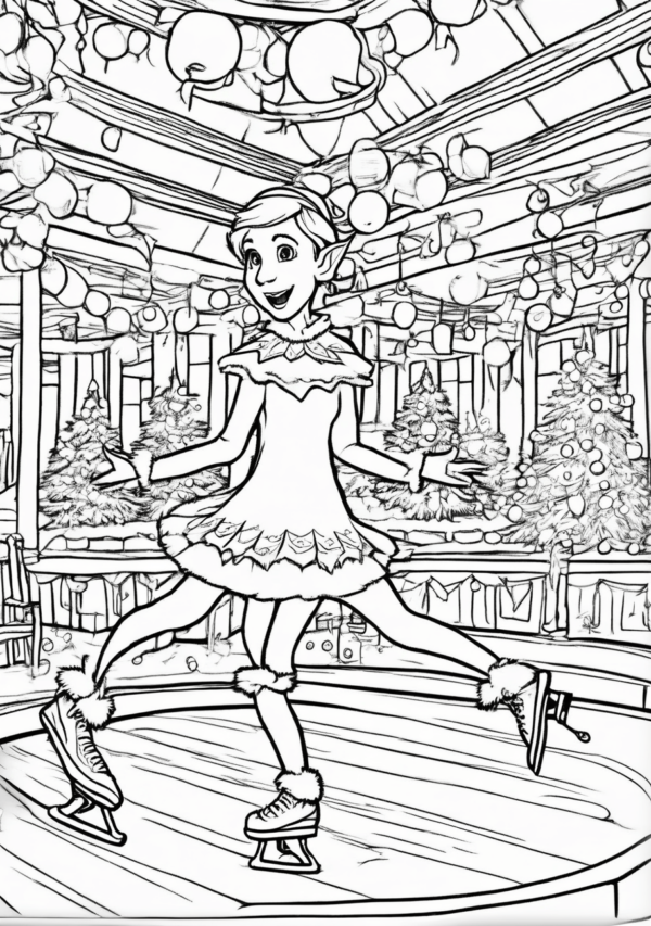 Christmas Ice Skating Coloring Book for Relaxation - 11 Pages