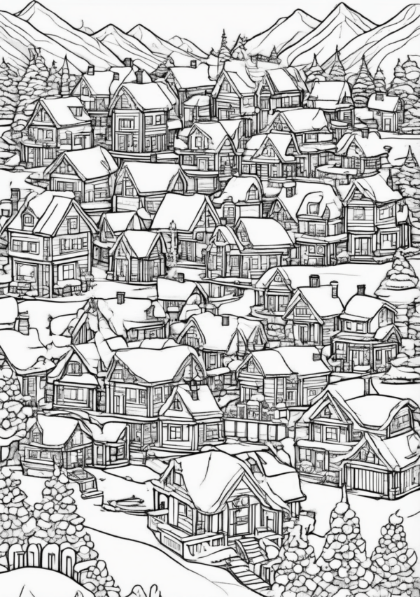 Charming Christmas Village Coloring Book - 11 Pages - Image 3