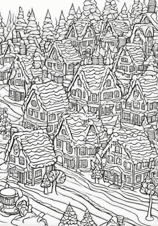 Intricate Christmas Village Coloring Book - Digital Download - 11 Pages