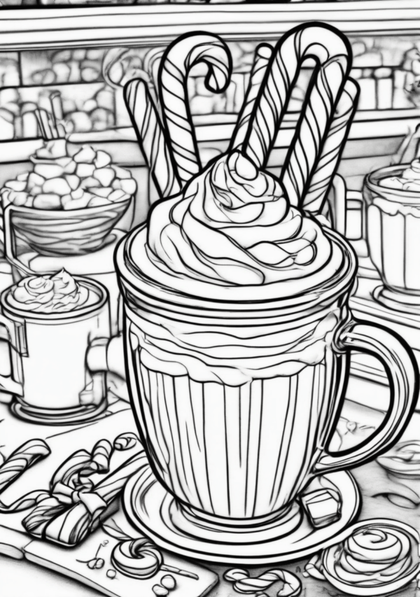 Cozy Christmas Coloring Book: Festive Hot Cocoa Scenes - 11 Pages - Image 4