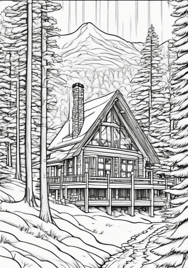 Christmas Coloring Book: Cozy Cabin Scenes - 11 Pages - Image 2