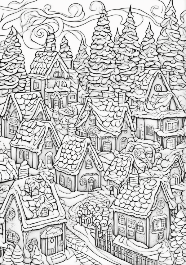 Intricate Christmas Village Coloring Book - Digital Download - 11 Pages - Image 2