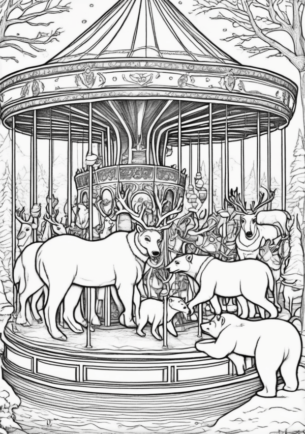 Christmas Carousel Wonderland Coloring Book - 11 Pages