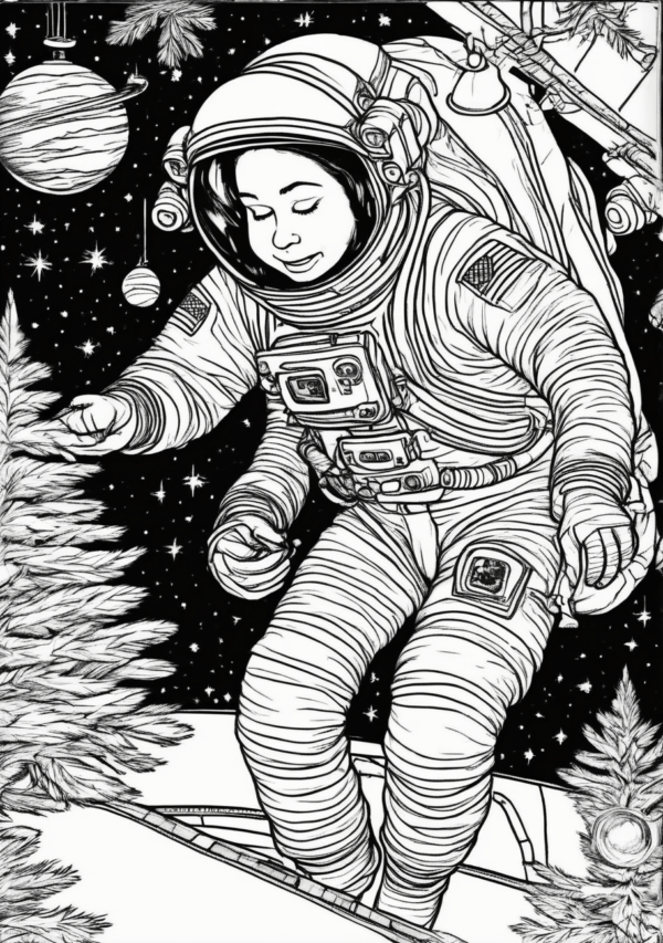 Christmas Space Adventure Coloring Book - 11 Pages