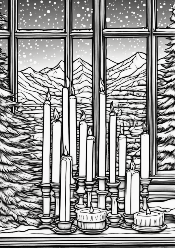 Christmas Candle Scenes Coloring Book - 11 Pages - Image 2