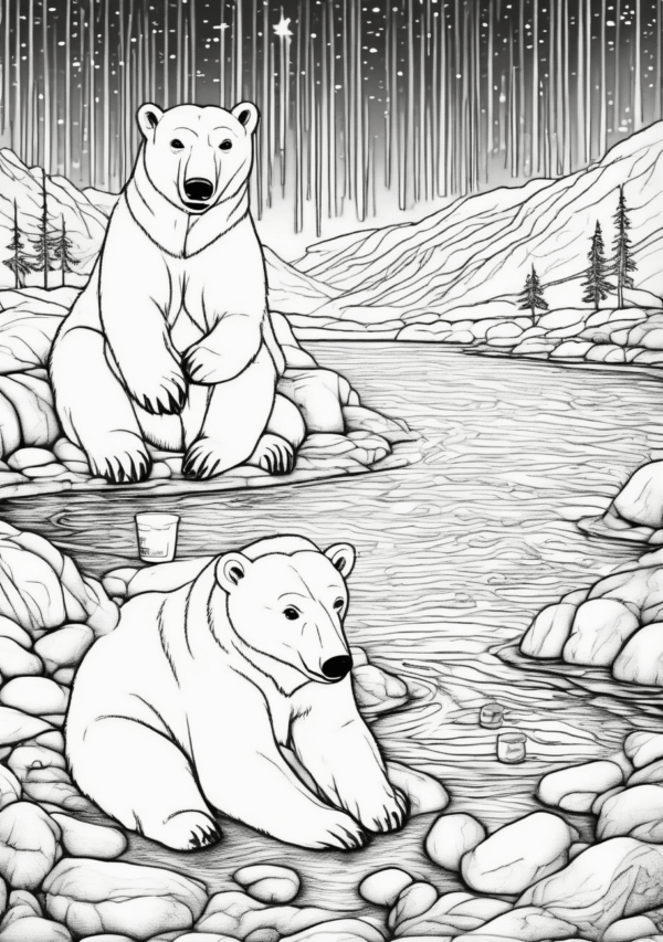 Christmas Polar Bear Coloring Book: Cute Cozy Scenes - 11 Pages