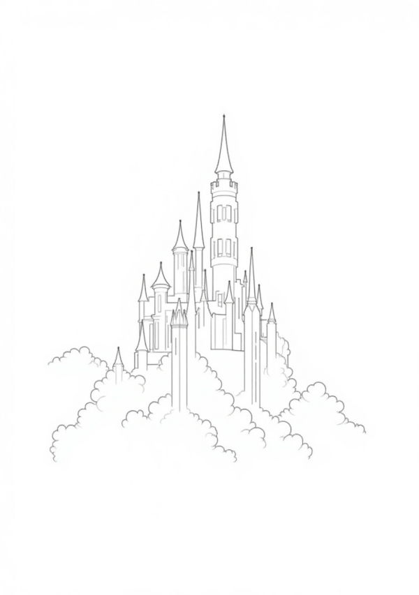 Enchanting Castles in the Clouds Halloween Coloring Book - 11 Pages - Image 3