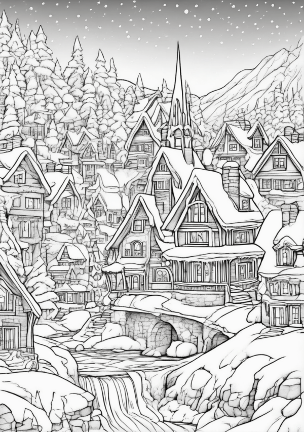 Christmas Village Coloring Book with Intricate Designs - 11 Pages - Image 2