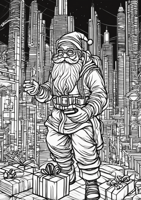 Futuristic Christmas Coloring Book - Intricate Santa Designs - 11 Pages