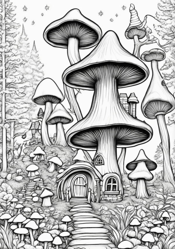 Enchanting Christmas Coloring Book: Fantasy Mushroom Homes - 11 Pages - Image 4