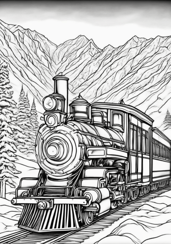 Christmas Train Coloring Book - Beautiful Winter Scenes - 11 Pages