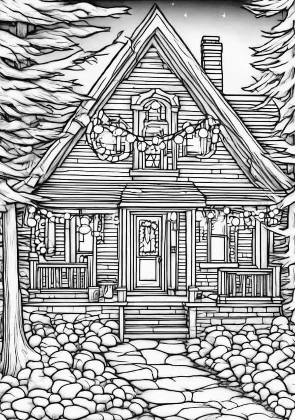 Enchanting Christmas Cottage Coloring Book - 11 Pages - Image 3