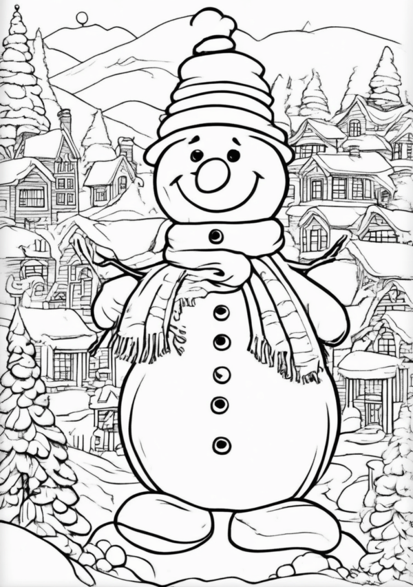 Digital Christmas Coloring Book with Cozy Snowman Scenes - 11 Pages - Image 3