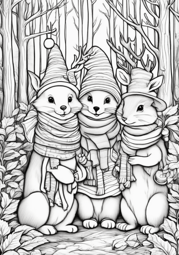 Charming Christmas Animal Coloring Book - 11 Pages