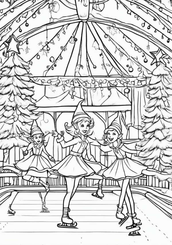 Christmas Ice Skating Coloring Book for Relaxation - 11 Pages - Image 2