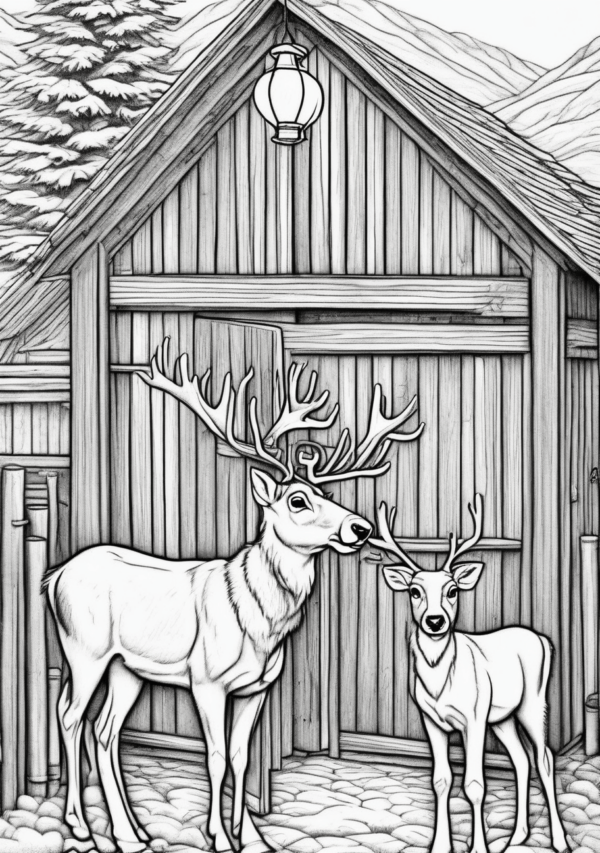 Christmas Reindeer Barn Coloring Book - 11 Pages - Image 2