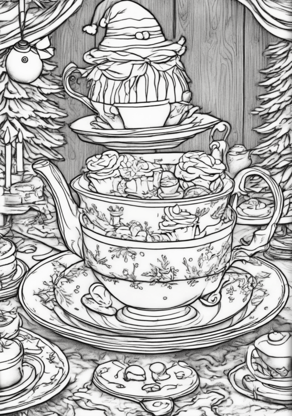 Christmas Tea Party Coloring Book - 11 Pages