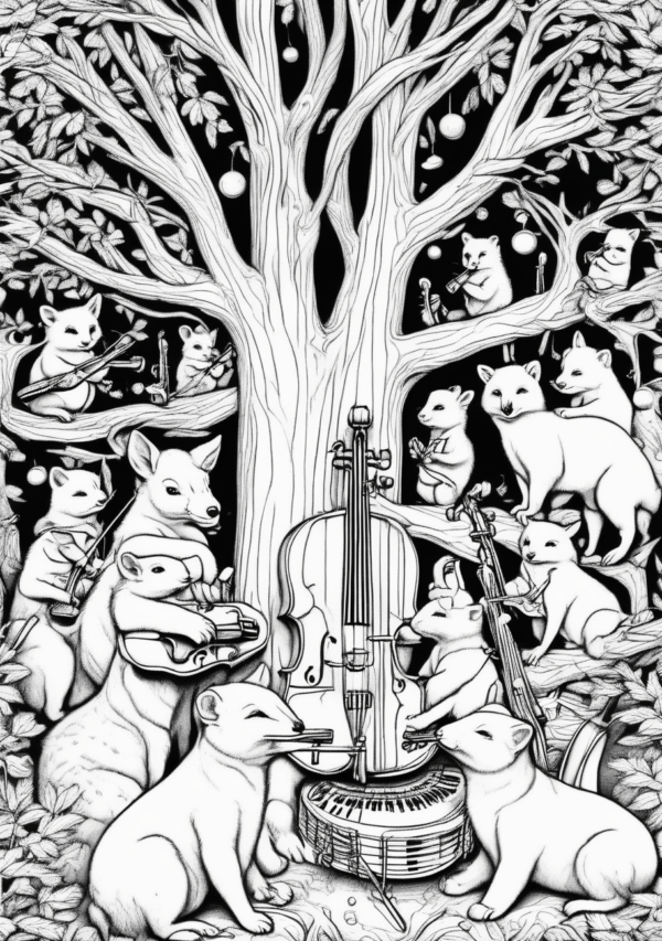 Christmas Animal Orchestra Coloring Book - 11 Pages - Image 2