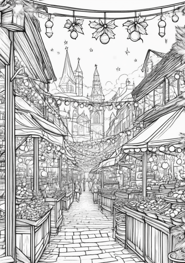 Christmas Market Coloring Book Digital Download - 11 Pages - Image 4