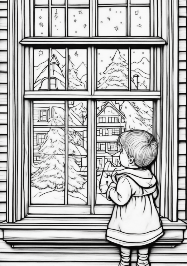 Christmas Coloring Book: Cozy Window Scenes - 11 Pages - Image 2