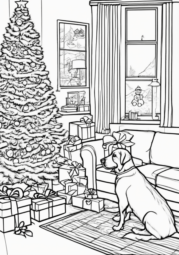 Festive Dogs in Christmas Scenes Coloring Book - 11 Pages - Image 2