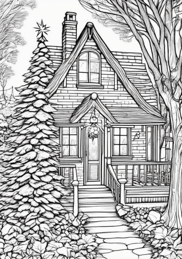 Enchanting Christmas Cottage Coloring Book - 11 Pages - Image 4