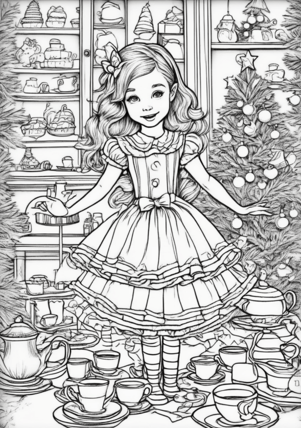 Christmas Tea Party Coloring Book - 11 Pages - Image 2