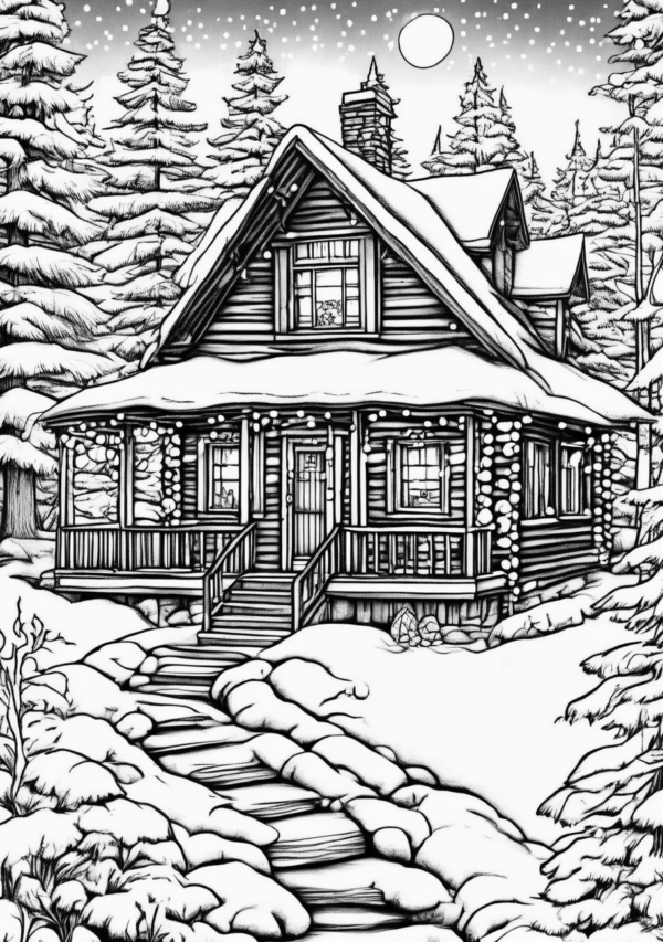 Christmas Coloring Book: Cozy Cabin Scenes - 11 Pages - Image 2