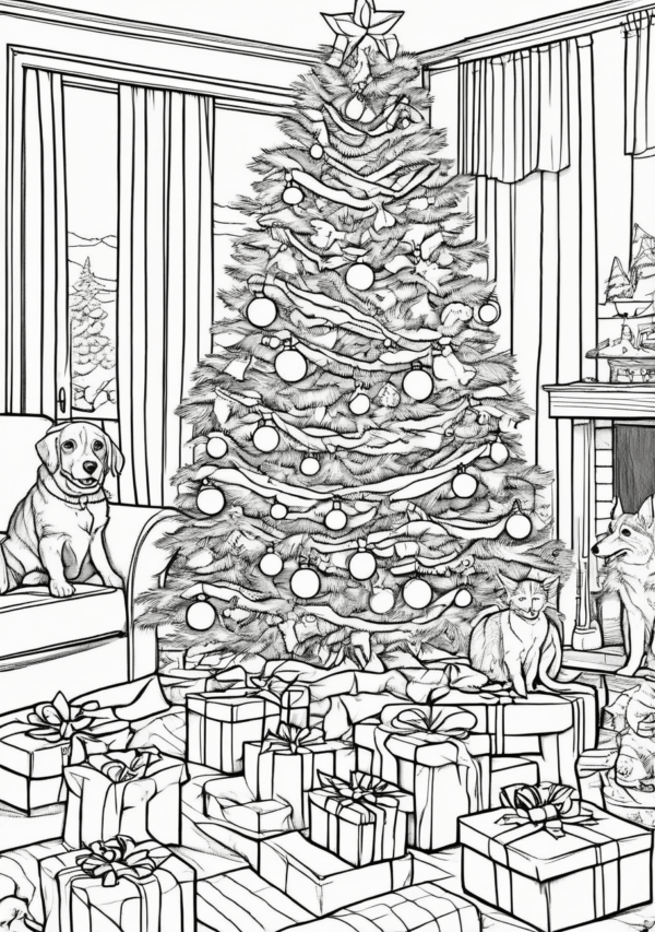 Festive Dogs in Christmas Scenes Coloring Book - 11 Pages - Image 3