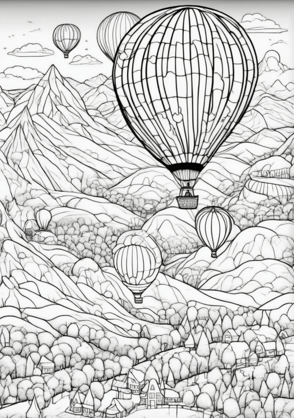 Christmas Coloring Book with Hot Air Balloons - 11 Pages - Image 3