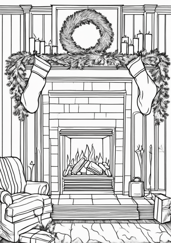 Cozy Christmas Fireplace Coloring Book - Digital Download - 11 Pages - Image 2