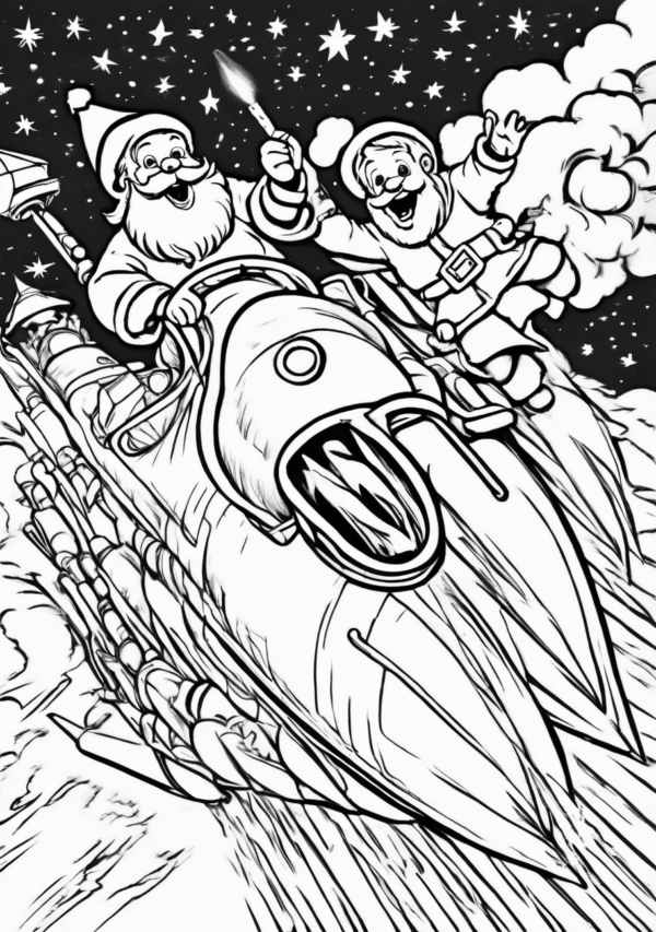 Christmas Coloring Book with Unique Rocket Santa Designs - 11 Pages - Image 3