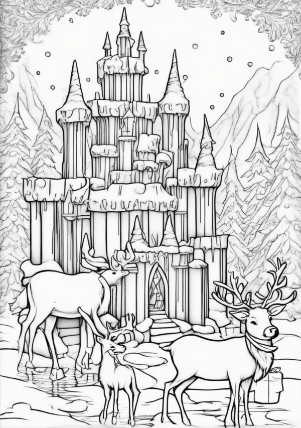 Magical Christmas Coloring Book with Castles and Reindeer - 11 Pages