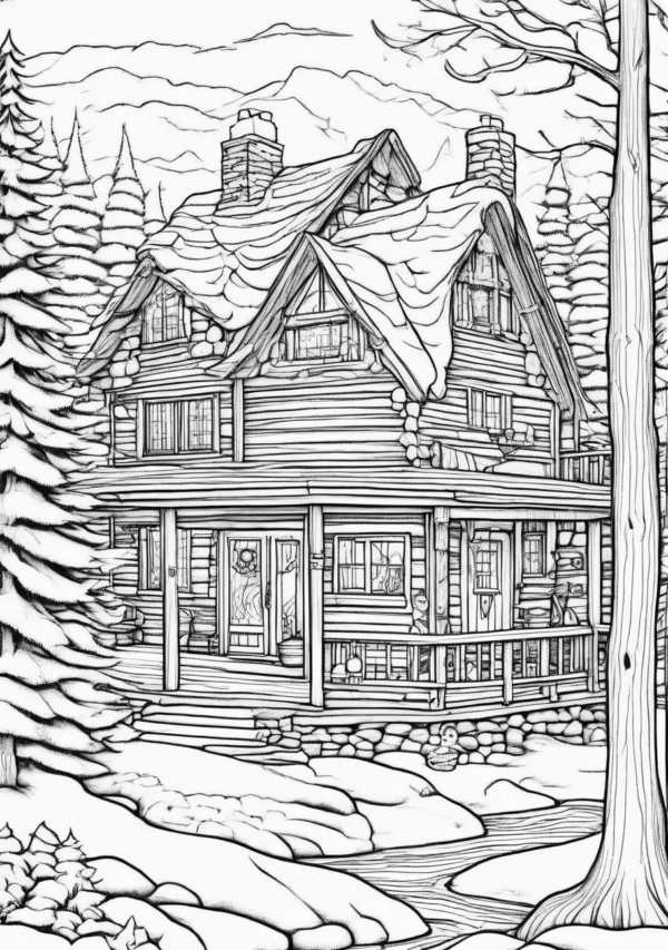 Christmas Cabin Coloring Book Digital Download - 11 Pages - Image 3