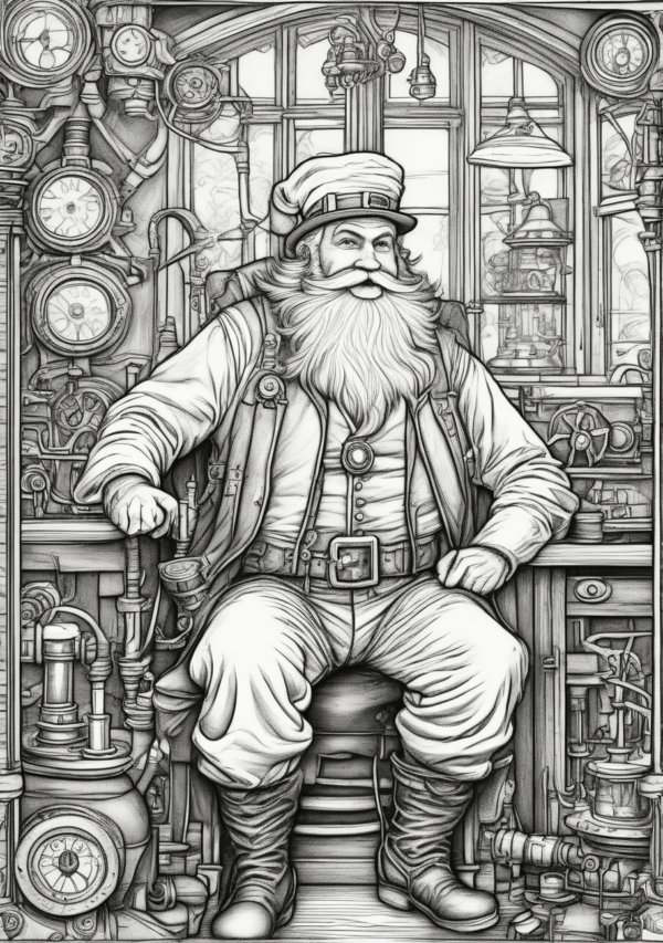 Steampunk Santa Digital Coloring Book - 11 Pages - Image 2