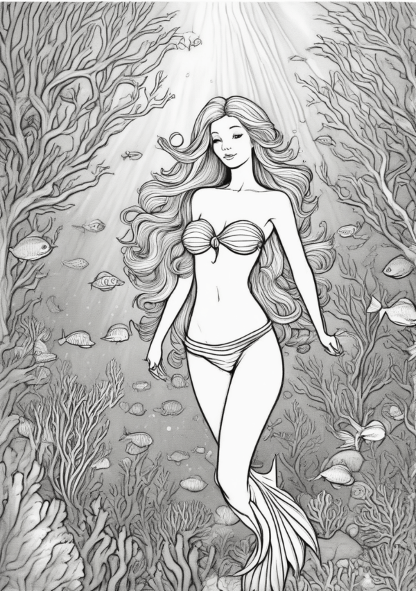 Exquisite Christmas Mermaid Coloring Book - 11 Pages - Image 2