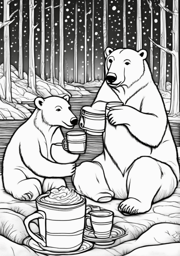 Christmas Polar Bear Coloring Book: Cute Cozy Scenes - 11 Pages - Image 2